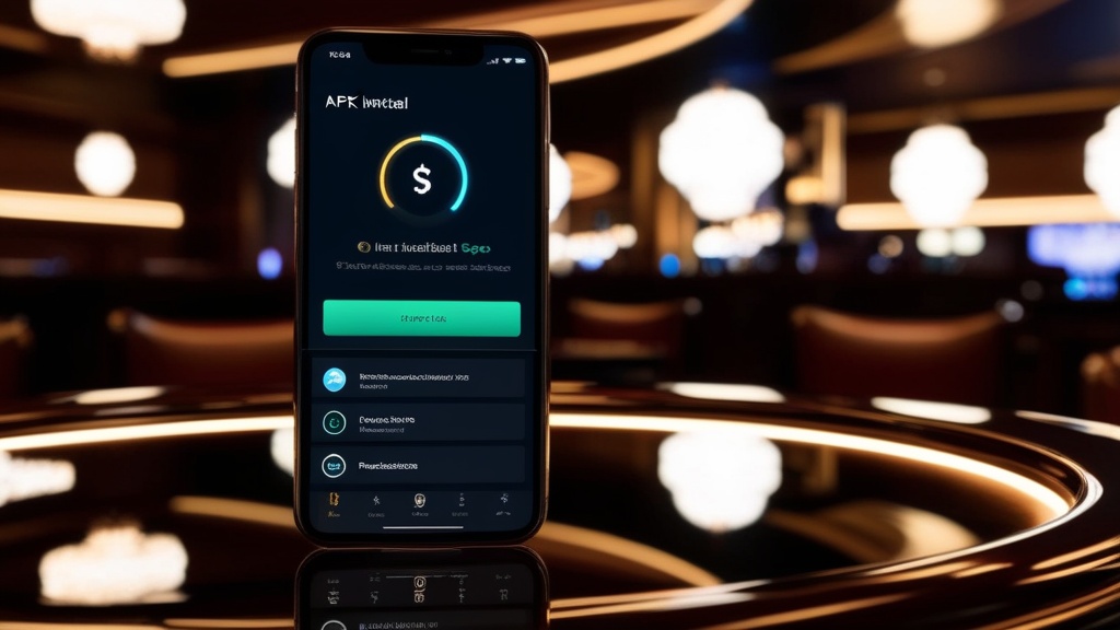 Ekran telefonu z instalacją pliku APK w kasynowym, ciemnym wnętrzu